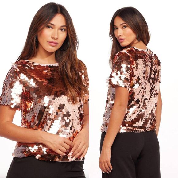 Eva Franco Anthropologie Sallia Sequin Rose Gold Tee NWT Size Small - Picture 2 of 16